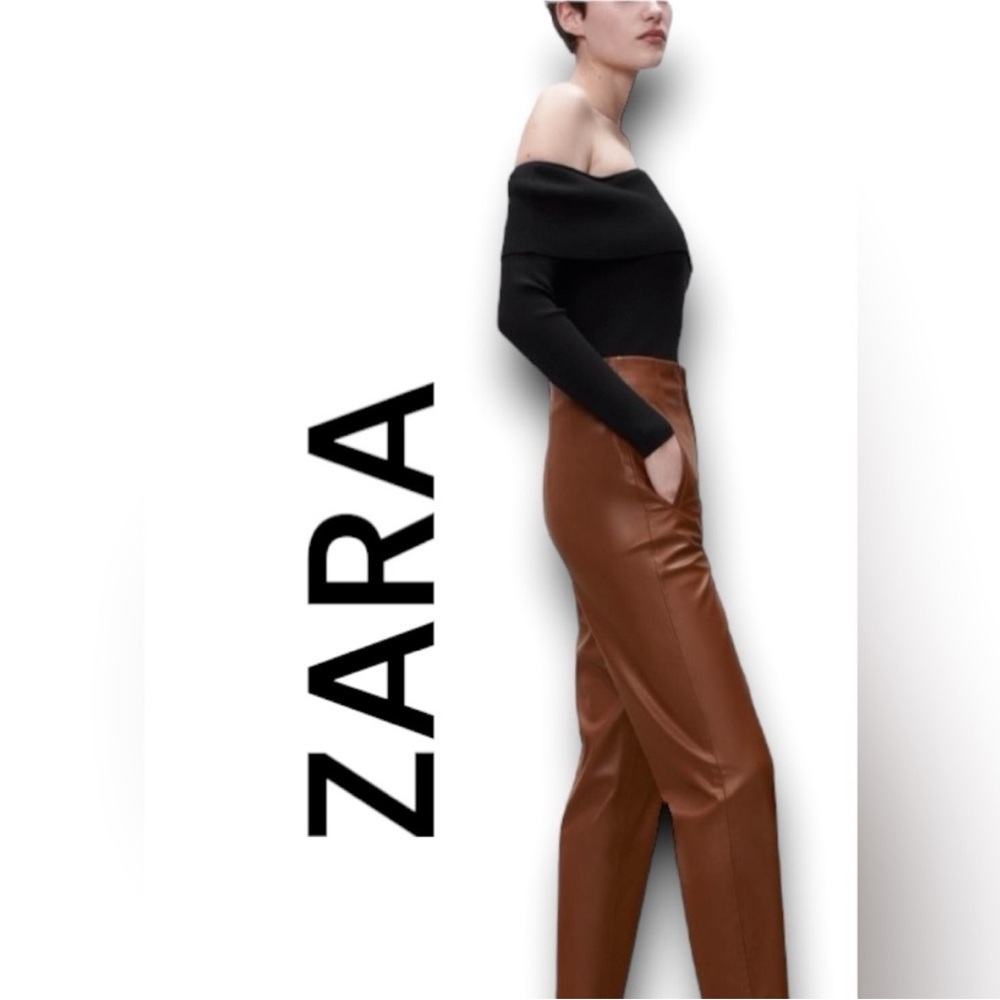 Zara Faux Leather High-Waisted Pants NWT Brown